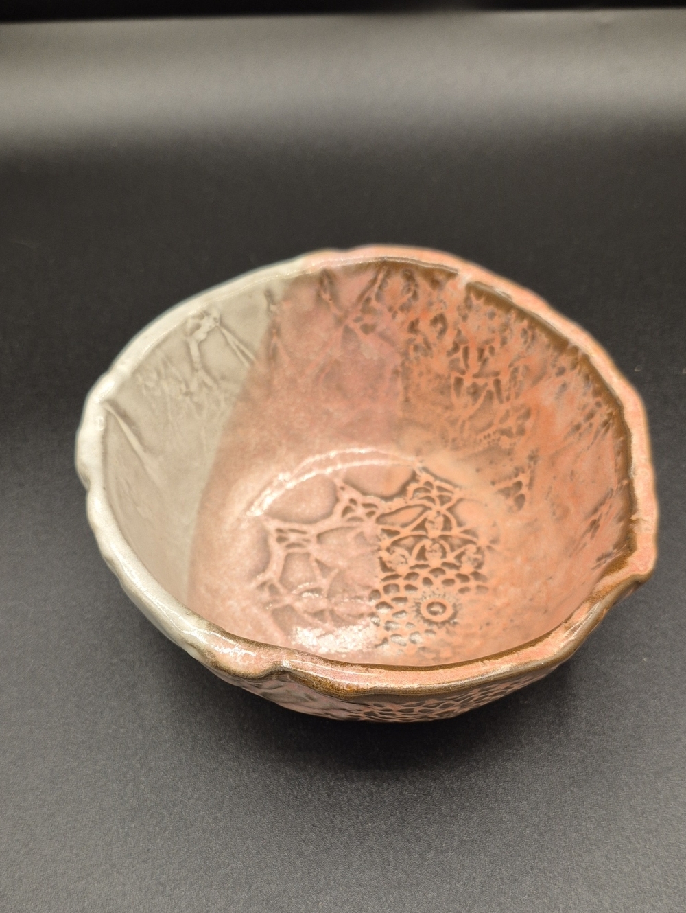 Textured Two-Tone Pink and Cream Ceramic Decorative Bowl